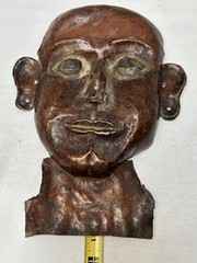 Vintage Hand Hammered Copper Face Mask Wall Art Jamaica 1967 Folk Art