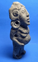 PRE-COLUMBIAN MAYAN STONE PREGNANT STANDING WOMAN WHISTLE