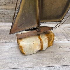 Vintage John DeMott Metal Brass Sailboat Boat Sculpture Stone Base