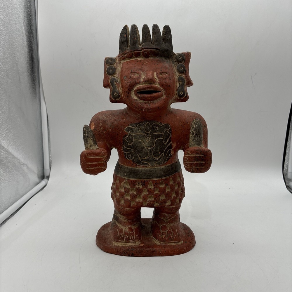 Large Pre-Columbian Replica Clay Ceramic Painted Altarpiece Maize Man God