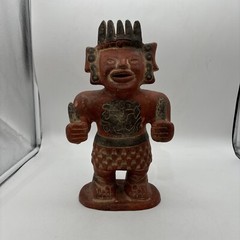 Large Pre-Columbian Replica Clay Ceramic Painted Altarpiece Maize Man God