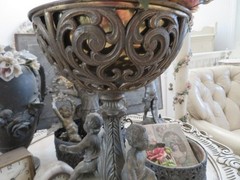 FABULOUS Vintage Metal STATUE 2 CHERUBS with Ornate Bowl HOLDER on Top