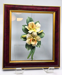 VTG Capodimonte Porcelain 3D Flowers Framed Made in Italy Signed Carlo Lowastano
