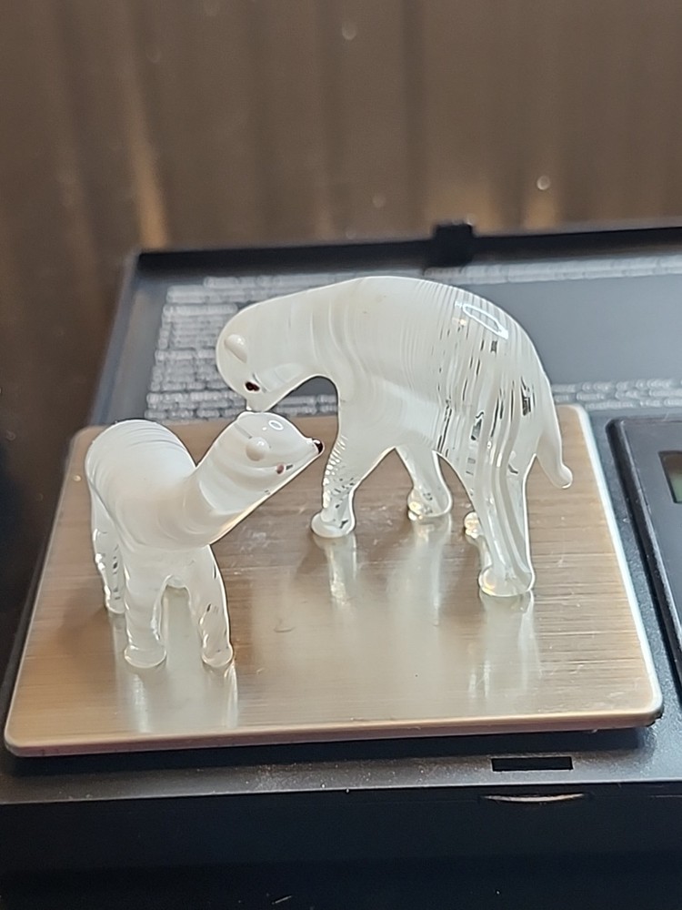 BMurano Style Art Glass Mother and Cub Polar Bear Set Hand Blown Art Glass