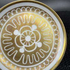 Porsgrund Norway Fine Porcelain 3inch Round Trinket Dish Plate Gold Accents VTG