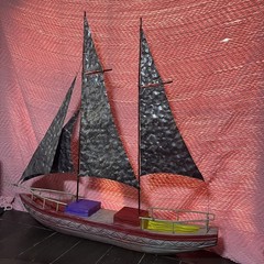 Rare Metal Brutalist Sailboat: Vintage Folk Art, Unique Metal Sailboat 30.5″x14