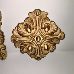set of 3 Ornate Square Relief Medallion Wall Plaques Mold Brown Finish Heavy 6″