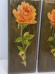 2x Floral Roses Handmade Wooden Lacquer Wall Art Plaques Wall Decor 70s 80s Vtg
