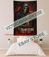 Grim reaper hourglass tapestry dark fate gothic symbolism 39X59 in