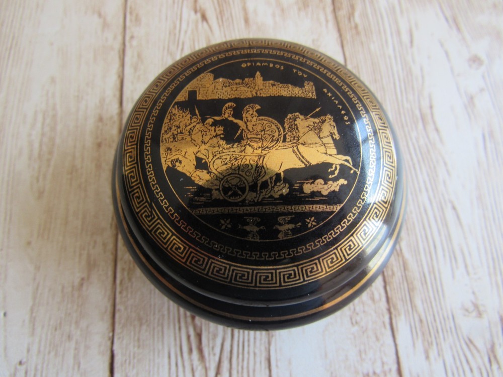 24K Gold Porcelain Trinket Box Greece Vintage #8