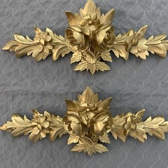 Vintage Pair Gilded Gold Carved Molded Wall Pediments Swags Heavy Floral Flowers