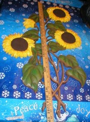 BURWOOD SUNFLOWERS PLAQUE REPAINTED FLOWER HEADS VINTAGE 29″ X 17″ SOLD AS IS