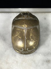 Brass Egyptian Scarab Beetle Hieroglyphics base Paperweight 3.5” Heavy VTG