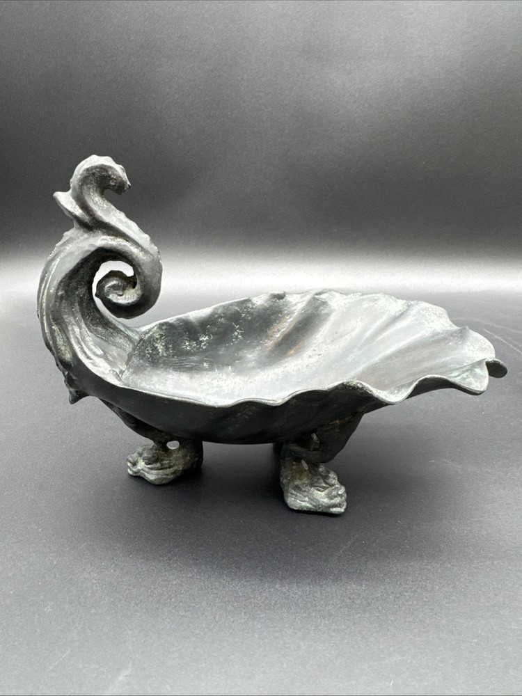 VTG Maitland Smith Hand Made Bronze Shell Footed Serpent Fish Trinket Dish Art