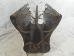 Vintage TOLEWARE METAL MAGAZINE RACK ROSES BLUE HEART RIBBON MID CENTURY DECOR