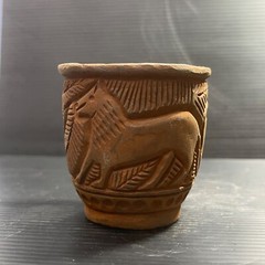 Unique Ancient Near Eastern Chlorite Stone Cup/Vase With Scene All Round