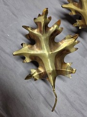 Vtg Home Interiors Brass Tone Oak Leaves Wall Art Hanging Decor 3 Pc Set MCM 7in
