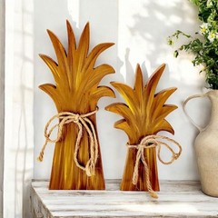 Set/ 2 Handmade Wood Hand Painted Country Folk Art Hay Stacks Fall Halloween 11″