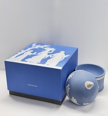 Wedgwood Jasperware Blue Covered Trinket Box With Lid & Original Box