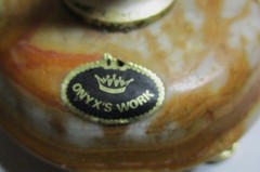VINTAGE GENUINE ONYX SCALES OF JUSTICE, DESKTOP 6″,CARMEL SWIRL MARBLING & BRASS