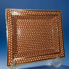 Fabienne Jouvin Dish Porcelain Catch All Burnt Orange White Dots Gold Trim VTG
