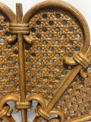 Burwood Vtg HOMCO 1981 Brown Faux Wicker Rattan Pocket Wall Decor w/ Flower Ring