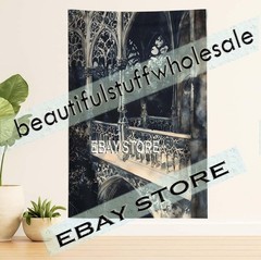 Gothic Castle Balcony Wall Hanging Tapestry Spooky Night 39X59 in