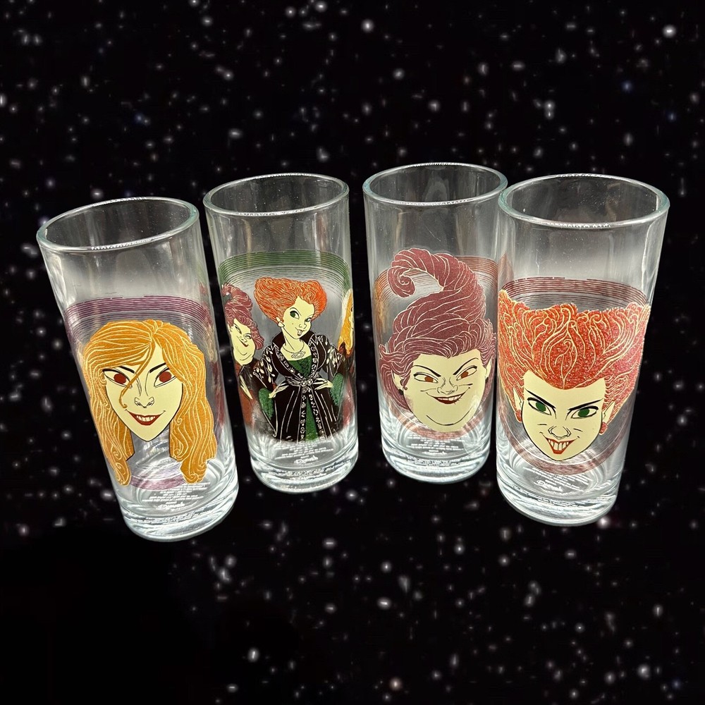 DISNEY HOCUS POCUS 10oz Glasses Sanderson Sisters Halloween 6”T 2.5”W Set Of 4