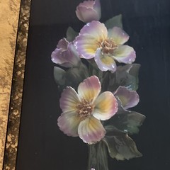 Ornate Gold Framed Floral Relief Decorative Wall Art Black Purple Yellow Green