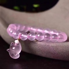9mm Natural Beautiful Natural Rose Quartz Crystal Fox Beads Bracelet
