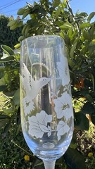 Vintage Avon Lead Crystal Hummingbird Champagne Flutes Frosted Set of 2 New NOS