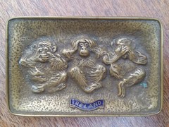Small Brass Trinket dish *See, Speak, Hear No Evil Monkeys*◾Enamel Ireland Mark