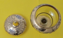 Vintage Gold Painted Textured Footed Glass Lidded Decor Dish Floral RARE