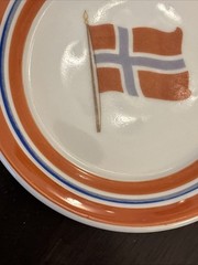 Vintage Porsgrund Norway Porcelain Trinket Dish Norwegian Flag Anchor Mark MCM