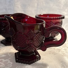 Vintage Avon Cape Cod Red Glassware Lot Sugar Creamer Cruet Butter Dish Gravy