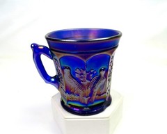 Northwood Signed Carnival Glass Blue Singing Birds Smooth 3 1/2″ Mug 1912-1915