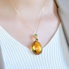 Genuine Natural yellow citrine Quartz Crystal 18k Pendant certificate