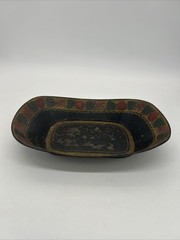 Victorian Antique Toleware Hand Painted Metal Tray & Bowl • Fruit/Foliage
