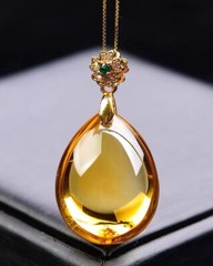 Genuine Natural yellow citrine Quartz Crystal 18k Pendant certificate