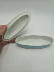 Antique Art Nouveau Oval Floral Porcelain Trinket Box Blue 6″
