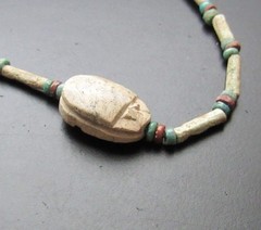 NILE Ancient Egyptian Scarab Amulet Mummy Bead Necklace ca 600 BC