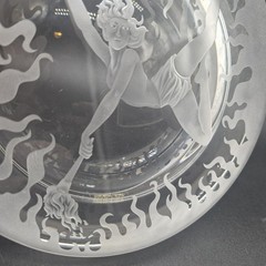 Art Nouveau Decorative Glass Dish Fire Woman Torches Czech Republic C.I.O Collec