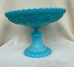 Opaline Blue Milk Glass Portieux Vallerysthal PV Griffin Phoenix Dragon Compote
