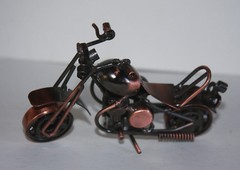 Heavy Welded Motorcycle Sculpture Bronze Nick-Knack Rolling Wheels 5 1/2″x 3 1/4