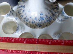 ANTIQUE LIMOGES GERAUD BROUSSEAU RELIEF BONE CHINA COGNAC DECANTER 6 CUPS FRANCE