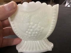 Small White Oval Glass Unbranded Dish with Cherry’s and Grapes on it