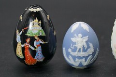 Franklin Mint Eggs Blue White Parian Style Ceramic, Folk Fable Bundle