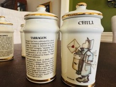 Vintage Spice Jars w/Lids 1987 MJ HUMMEL Porcelain Set of 6 Alpine Switzerland