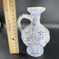 VTG Hand Made Swedish Pottery Carafe Pitcher With Braided Handle Artist Marked