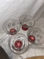 4 Christmas Pfaltzgraff Winterberry HP Glass Lrg Footed Dessert Bowls NEW #1